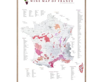VIN FRANCE Carte des vins de France Les vins de France Carte des vins AOC cépages imprimer maison cuisine restaurant ristorante décor affiche