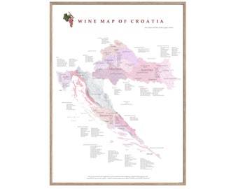 WINE CROATIA Croatia Hrvatska Wine Map wine regions best wines, vineyards, grapes varietes print home kitchen restaurant ristorante poster