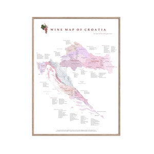 WINE CROATIA Croatia Hrvatska Wine Map wine regions best wines, vineyards, grapes varietes print home kitchen restaurant ristorante poster