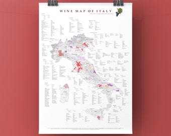 WINE ITALY Wine Map Mappa dei vini d' Italia DOC grapes varieties print home kitchen restaurant ristorante poster