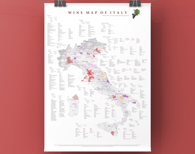 WINE ITALY Wine Map Mappa dei vini d' Italia DOC grapes varieties print home kitchen restaurant ristorante poster