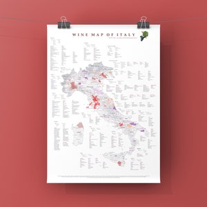 WIJN ITALIË Wijnkaart Mappa dei vini d'Italia DOC druivensoorten print home keuken restaurant ristorante poster