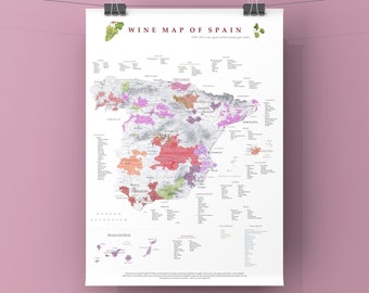 WINE SPAIN Wine Map Espagne carte des vins Vinos de España print home kitchen restaurant ristorante poster