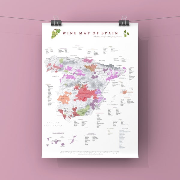 WINE SPAIN Wine Map Espagne carte des vins Vinos de España print home kitchen restaurant ristorante poster