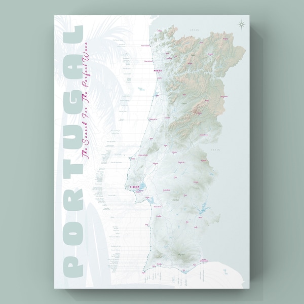 SURF MAP Portugal Surfing Spots Poster Perfect gift for a surfer