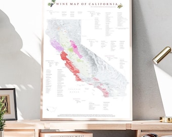 WINE CALIFORNIA US Wine Map of California AVAs grapes print home kitchen restaurant ristorante decor poster wine lovers