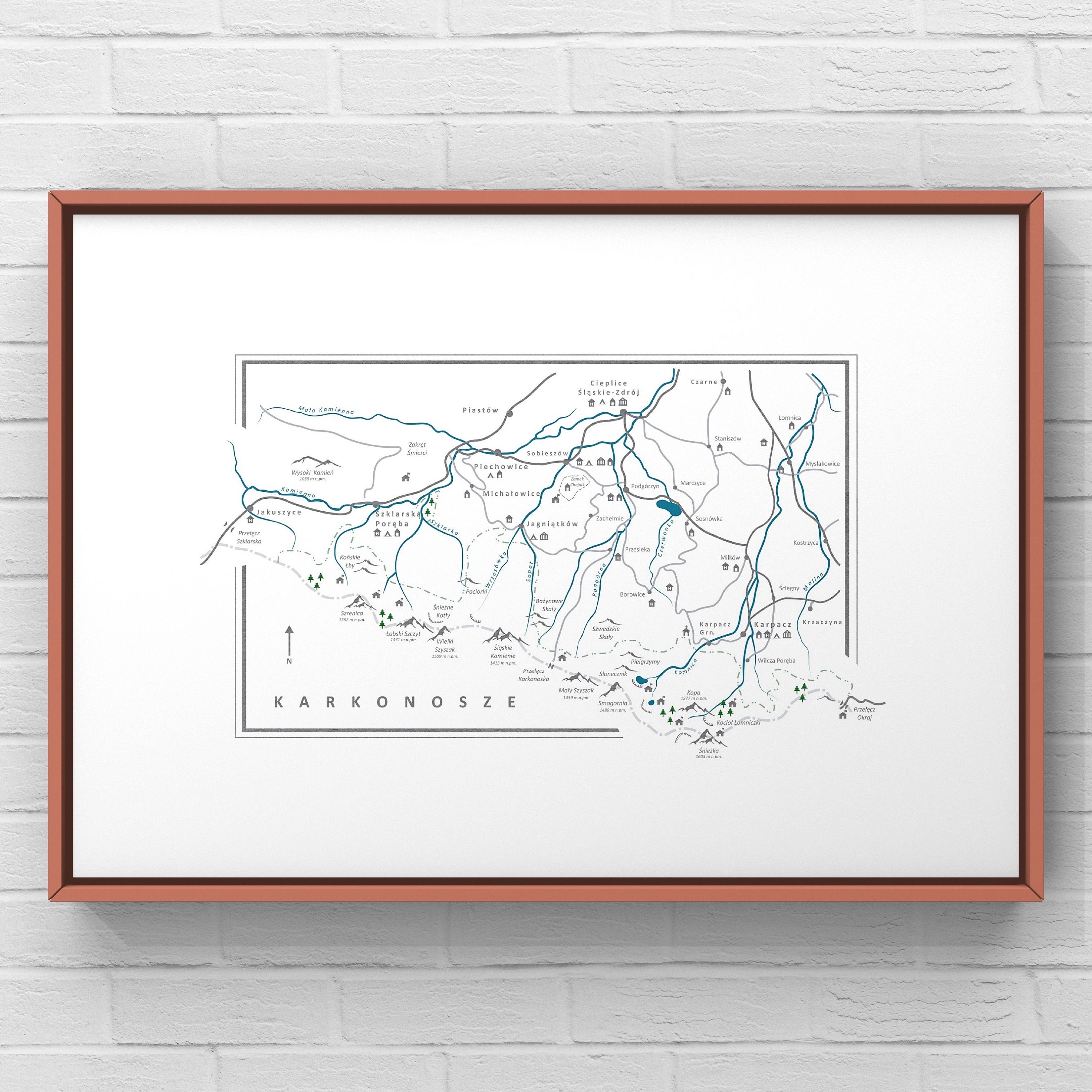 KARKONOSZE Poland Karkonosze Mountains Giant Mountains Sudetes Mountains map poster mountains print