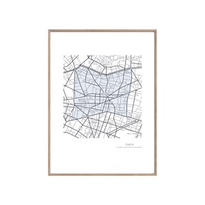 Paris, France, 9 ème arrondissement, art minimaliste moderne, décoration de bureau à domicile, carte, art, carte de la ville, affiche, impression de la ville