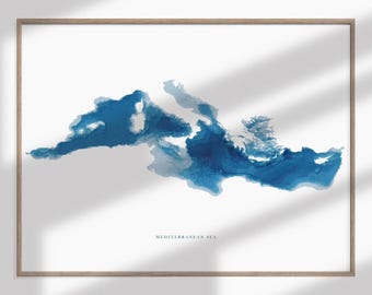 MEDITERRANEAN SEA Mer Méditerranée Mare Mediterraneo marine sea ocean decor wallart mapart poster