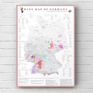 WIJN DUITSLAND Duitsland Wijnkaart Deutschland Weinanbaugebiete Weinregionen bereiche großlage print poster thuis keuken restaurant ristorante