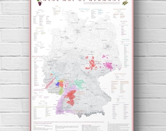 VIN ALLEMAGNE Allemagne Carte des vins Deutschland Weinanbaugebiete Weinregionen bereiche großlage affiche imprimée cuisine à domicile restaurant ristorante