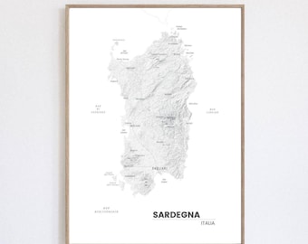 SARGEGNA Italy black and white aesthetic map mediterranean poster