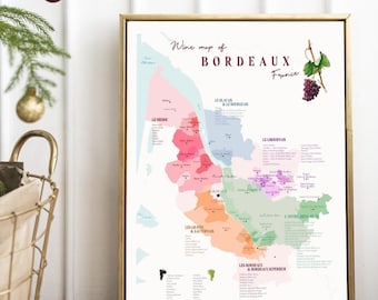 WINE BORDEAUX France Carte des Vins de Bordeaux Wine Map Vins de Bordeaux Vignoble de Bordeaux Poster restaurant french cuisine wine bar