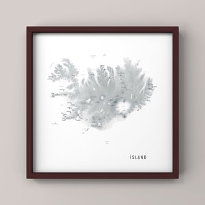 Carte de l'Islande, volcans d'Islande, affiche cartographique, carte en relief, impression de voyage