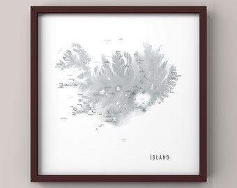 map of ICELAND Ísland volcanoes of Icelandcartography poster relief map travel print
