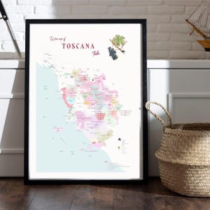 WINE TOSCANA Weinkarte der Toskana (Toscana) doc docg und igt Druck Wohnkultur Küche Restaurant Ristorante Poster