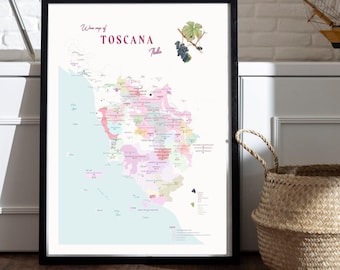 WINE TOSCANA wine map of tuscany (toscana) doc docg and igt print home decor kitchen restaurant ristorante poster
