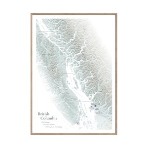 BRITISH COLUMBIA Gulf Islands Discovery Islands Vancouver kaart print poster