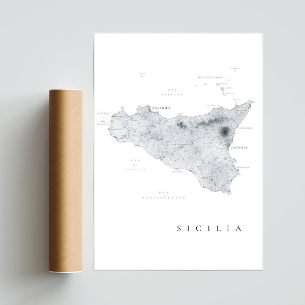 SICILIA Italy Sicily black and white minimalistic art home office decor map art city map poster city print