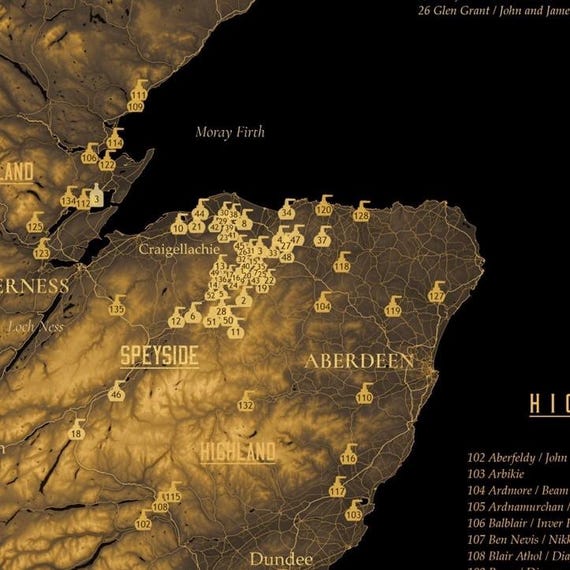 新品・国内発送】スコッチウイスキー蒸留所の地図 ティータオル 新品