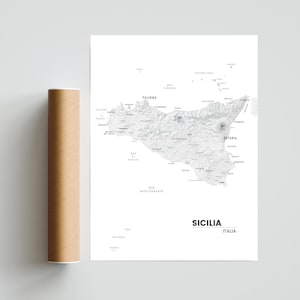 SICILIA Italien Sizilien schwarz-weiß ästhetische Karte Mittelmeer Poster