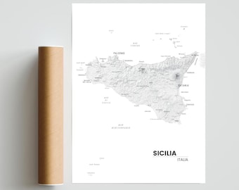 SICILIA Italy Sicily black and white aesthetic map mediterranean poster