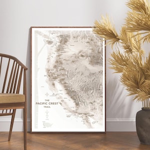 Die PACIFIC CREST TRAIL Berge Wanderkarte Wanderroute Wandkunst Abenteuer Reise Geschenk PCT Thru-Hike Trail Druck Outdoor Dekor