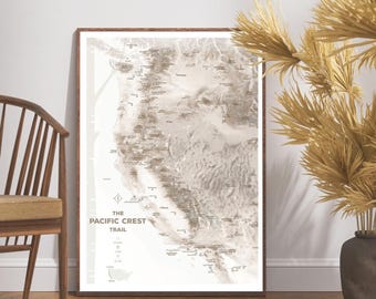 The PACIFIC CREST TRAIL mountains hiking map hiking route wall art adventure travel gift pct thru-hike trail print outdoorsy decor