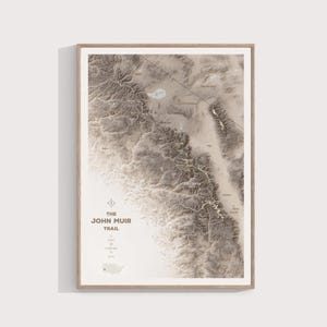 Mapa de senderos JOHN MUIR, senderos de montaña de EE. UU., Sierra Nevada, Yosemite, regalo para excursionistas, entusiastas de las actividades al aire libre y mochileros.