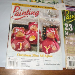May include: Two issues of "Painting" magazine featuring craft projects. The December 2004 issue features a Christmas Mice All Aglow project with a candleholder and spice gingerbread basket. The other issue features 23 Must Do Summer Projects with garden treasures, gifts for dad, and beautiful blooms.