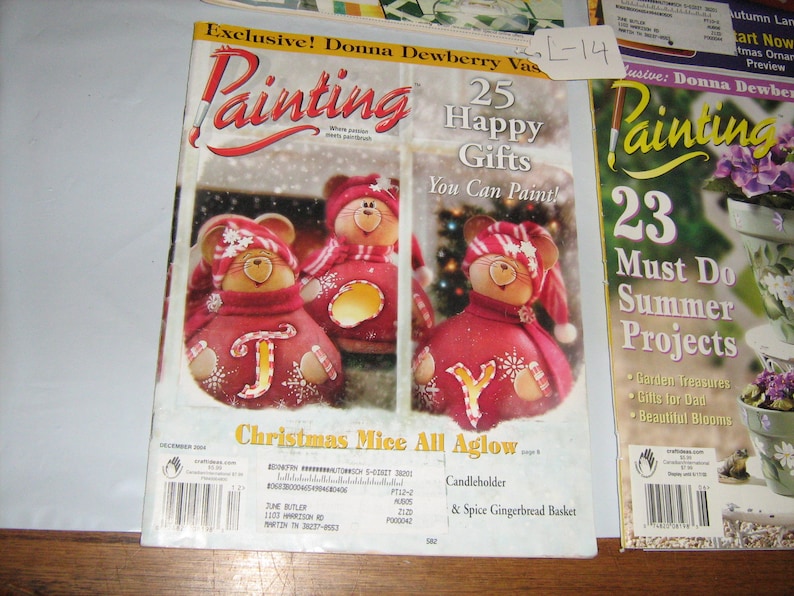 May include: Two issues of "Painting" magazine featuring craft projects. The December 2004 issue features a Christmas Mice All Aglow project with a candleholder and spice gingerbread basket. The other issue features 23 Must Do Summer Projects with garden treasures, gifts for dad, and beautiful blooms.
