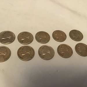 Lot of 10 Jefferson nickels 3- 1949-D, 2-1946, 2-1951-D,1-1952 D,2-1958-D .   L -6