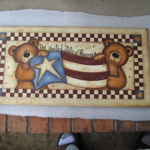 2005 penny lane publishing teddy bears holding America flag the united states of America   10 &quot; x 20 &quot; print