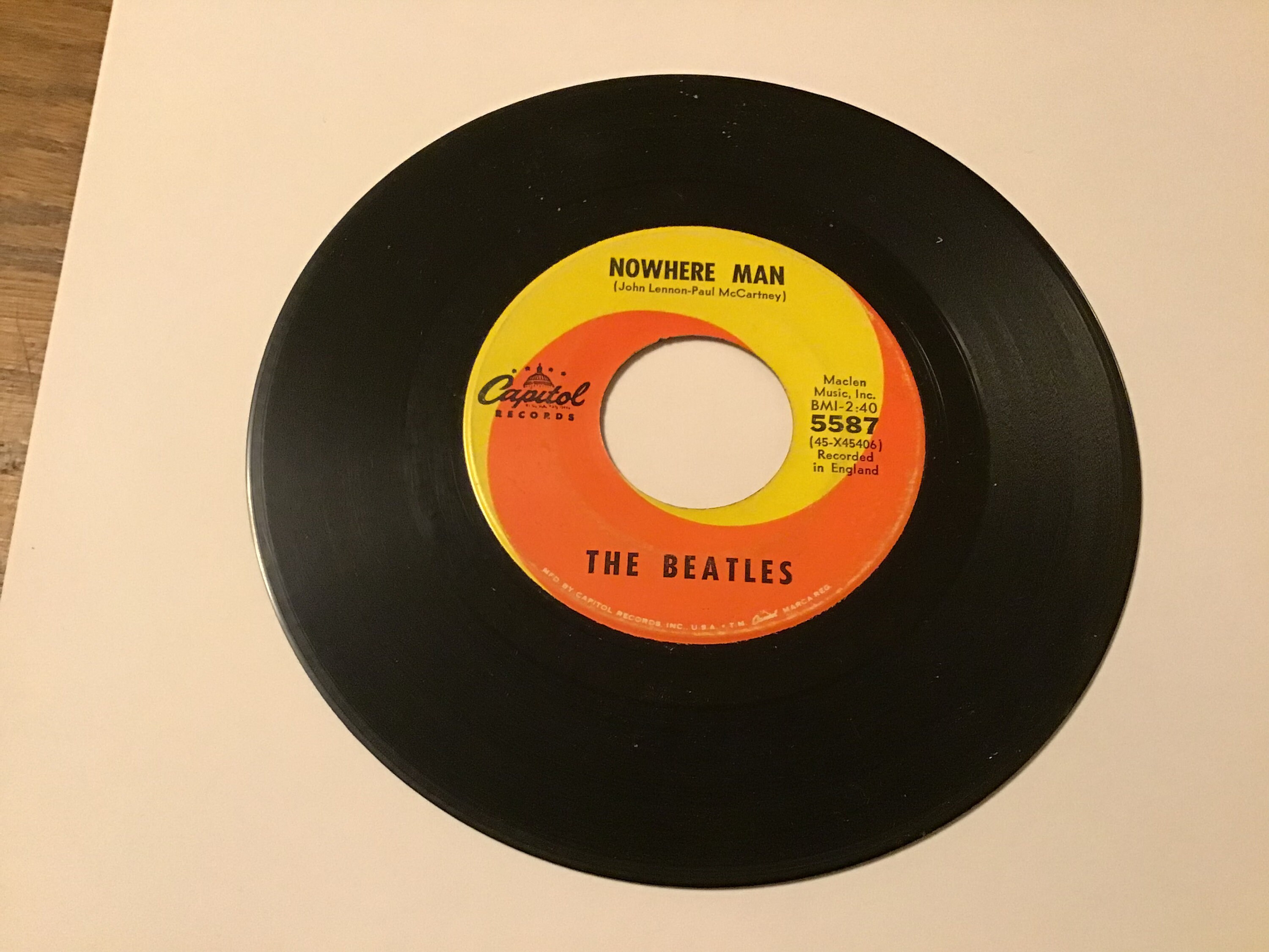 The Beatles Capitol Records 45 RPM # 5587 ( Nowhere Man) Flip Side
