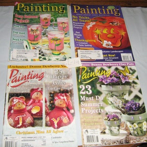 May include: Four issues of Painting magazine featuring various craft projects. The covers feature a pumpkin, a snowman, a Christmas mouse, and a flower pot.
