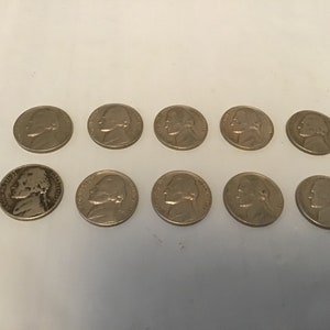 Lot of 10 Jefferson nickels 1950s  L-1