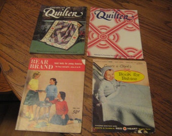 lot of 4 --- 1950-90s American quilter, 1950s coats & clark book for babies  knitting, crochet , pattern  magazines ,  lot.10