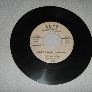 1960s promo 45 rpm teen pop the Starr sisters  on lute  # L-6003  ( the boy in the study hall ) flip side is ( love's a funny little game )