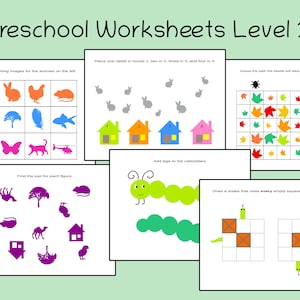 Preschool Worksheets Level 2: Math Activities for Preschoolers, Fine Motor Skills & Fun Math Games. 42 activities.