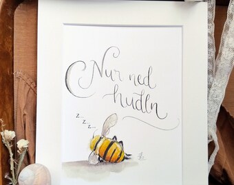 Bienen-Opa" signierter Fine Art print von handgemalter Illustration mit säurefreiem Passepartout