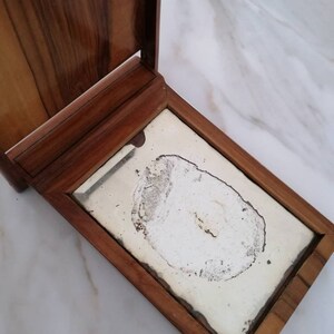 Victorian shaving box / shaving mirror with swallow motif, shaving box, wooden box with mirror, before 1900 image 5