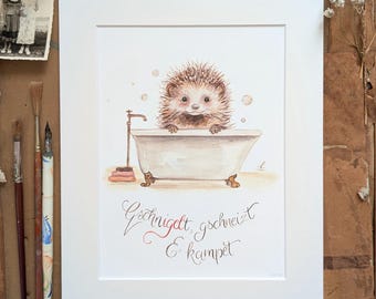 "gschniegelt" signed fine art print of hand-painted illustration with acid-free passe-partout