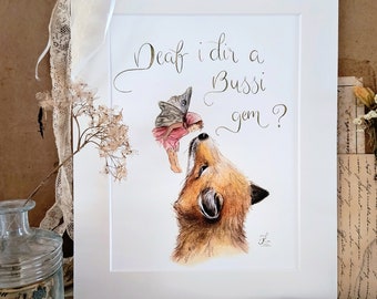 Fuchs und Elfe" signierter Fine Art print von handgemalter Illustration mit säurefreiem Passepartout