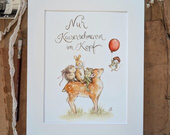 "Kaiserschmarrn 2.0" signed fine art print of hand-painted illustration with acid-free passe-partout