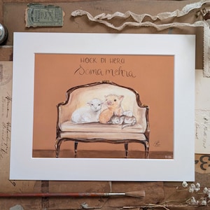 Hock di hera" signierter Fine Art print von handgemalter Illustration mit säurefreiem Passepartout