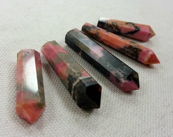 5 Pieces Stunning Rhodonite Crystals @...A46 Size : 28×7×7 mm to 38×8×7 mm