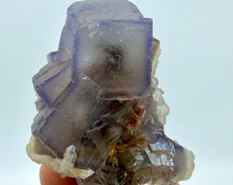 73 Gram Beautiful Blue/Gray Line PHANTOM Cubic FLUORITE With CALCITE Specimen From Pakistan @... Size : 41x37x22 mm