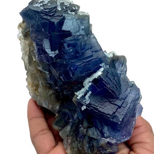 1012 Gram Unique Blue & Gray Phantom FLUORITE With CALCITE Crystal Specimen From Pakistan ... Size : 133x80x56 mm image 3