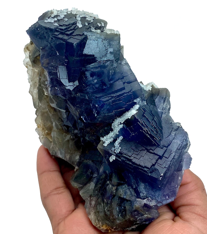 1012 Gram Unique Blue & Gray Phantom FLUORITE With CALCITE Crystal Specimen From Pakistan ... Size : 133x80x56 mm image 3