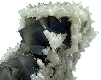 182 Gram Unique Gray Phantom Cubic FLUORITE With CALCITE  Specimen From Pakistan @... Size : 88x67x22 mm